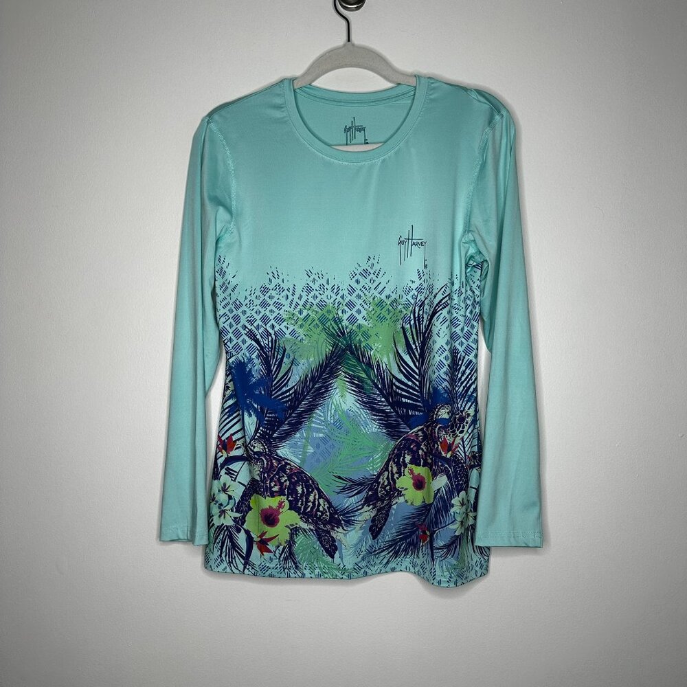 Guy Harvey Performance Long Sleeve Shirt Women's Medium Sea Turtle Floral UV SPF